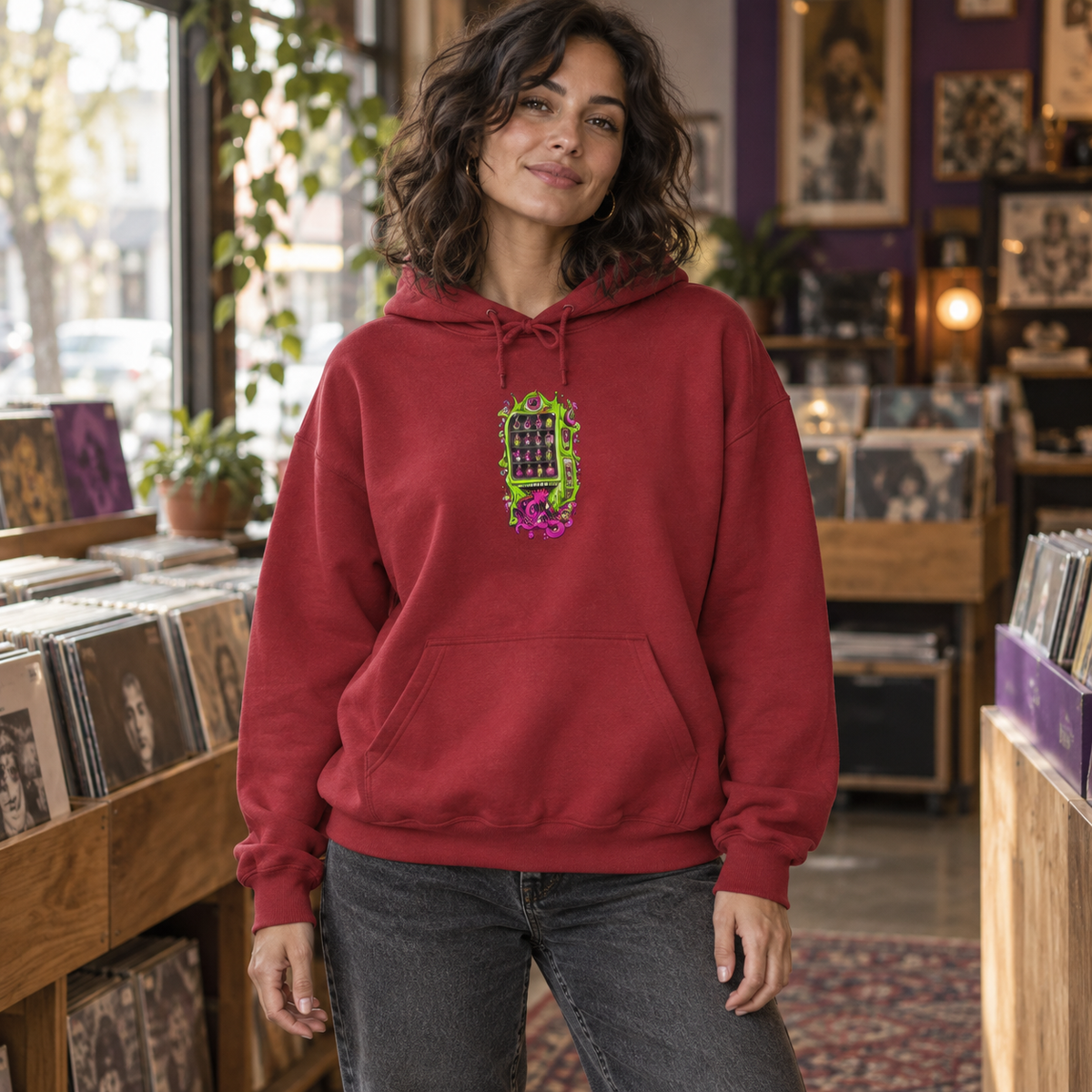 Dream Dispenser | Antique Cherry Red Psychedelic Pop Surrealism Unisex Hooded Sweatshirt