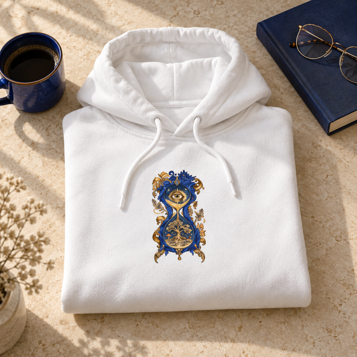 Time in Bloom | White Psychedelic Pop Surrealism Unisex Hooded Sweatshirt
