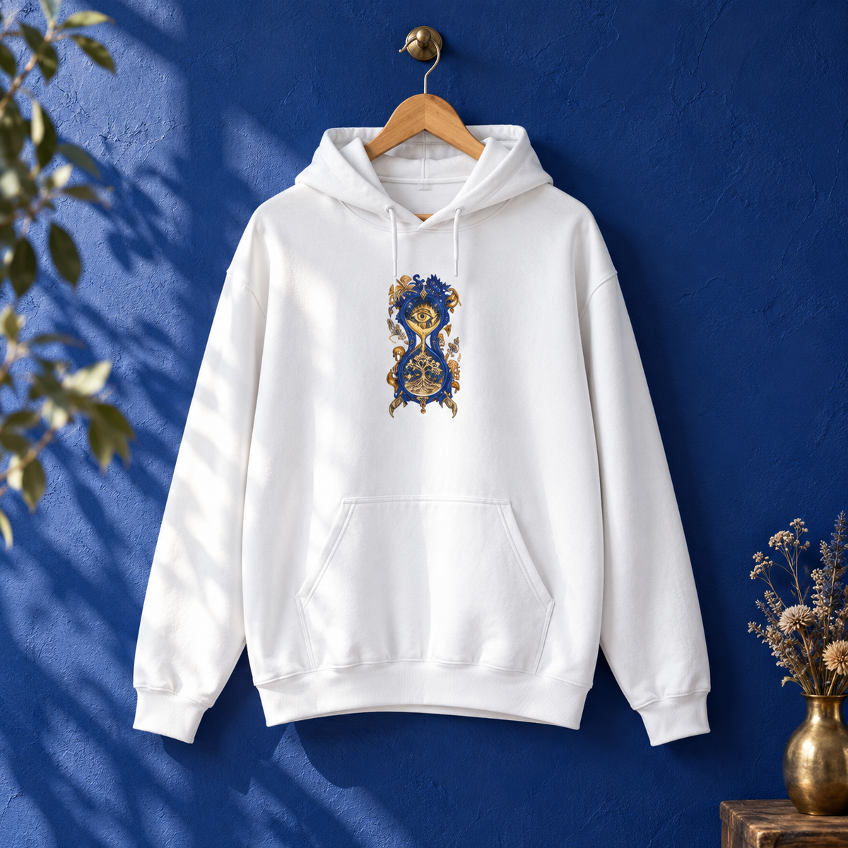 Time in Bloom | White Psychedelic Pop Surrealism Unisex Hooded Sweatshirt