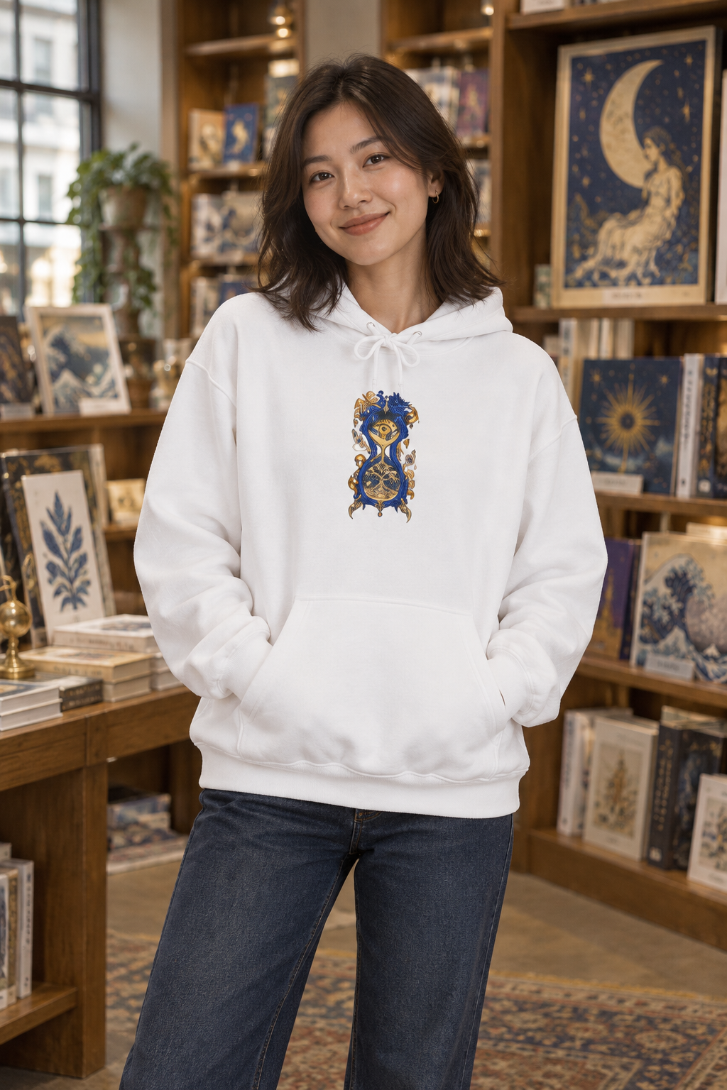 Time in Bloom | White Psychedelic Pop Surrealism Unisex Hooded Sweatshirt
