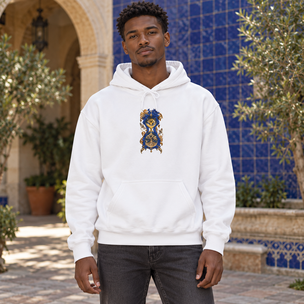Time in Bloom | White Psychedelic Pop Surrealism Unisex Hooded Sweatshirt
