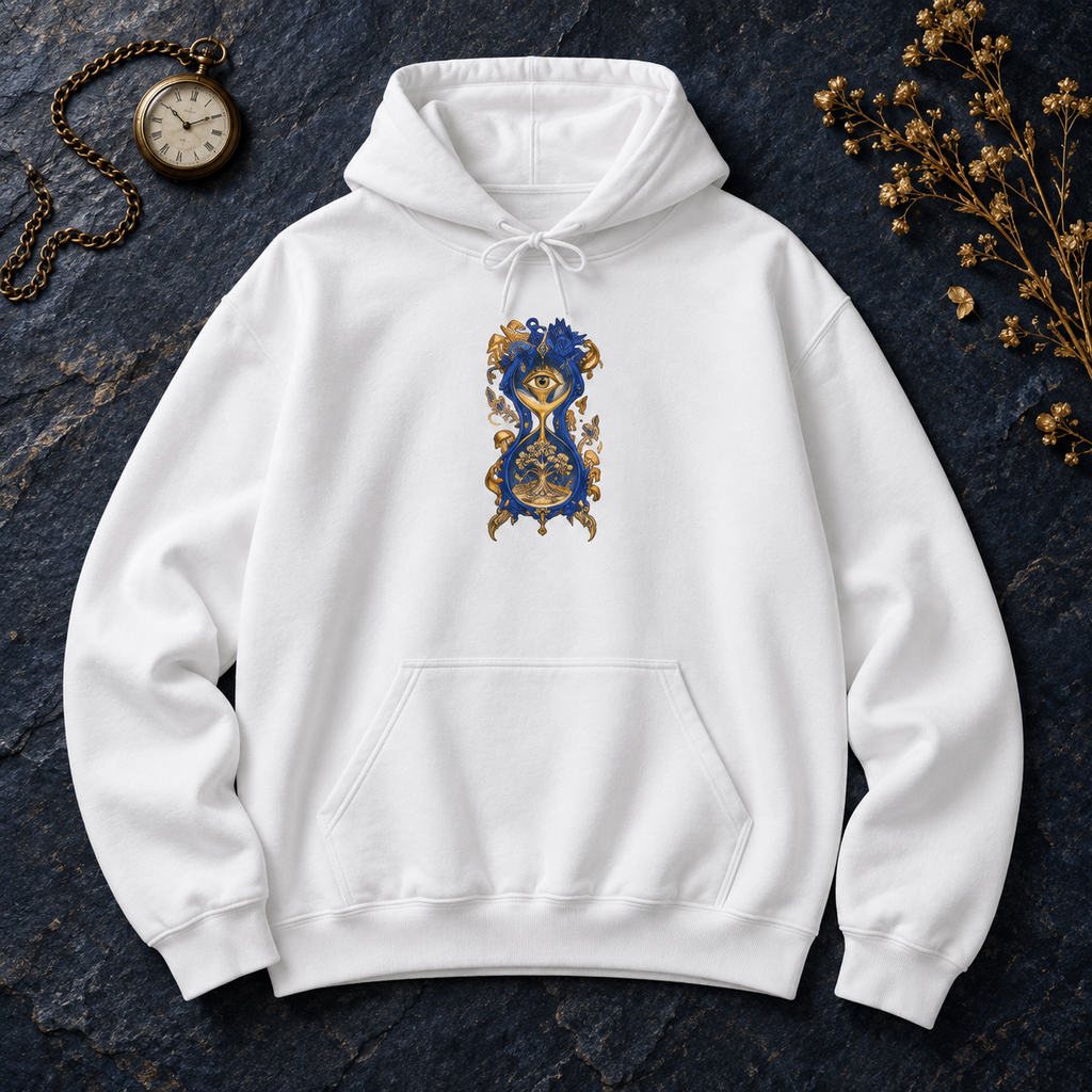 Time in Bloom | White Psychedelic Pop Surrealism Unisex Hooded Sweatshirt