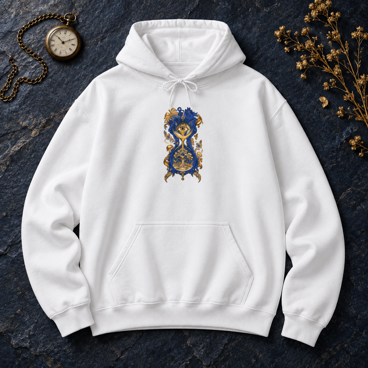 Time in Bloom | White Psychedelic Pop Surrealism Unisex Hooded Sweatshirt