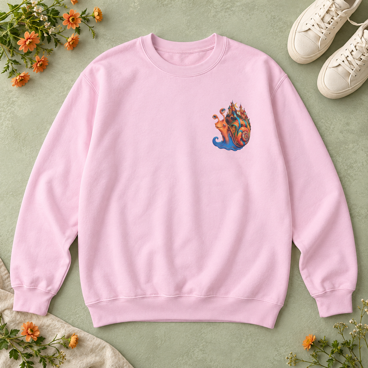 Midnight Wonder | Light Pink Psychedelic Pop Surrealism Unisex Crew Neck Sweatshirt