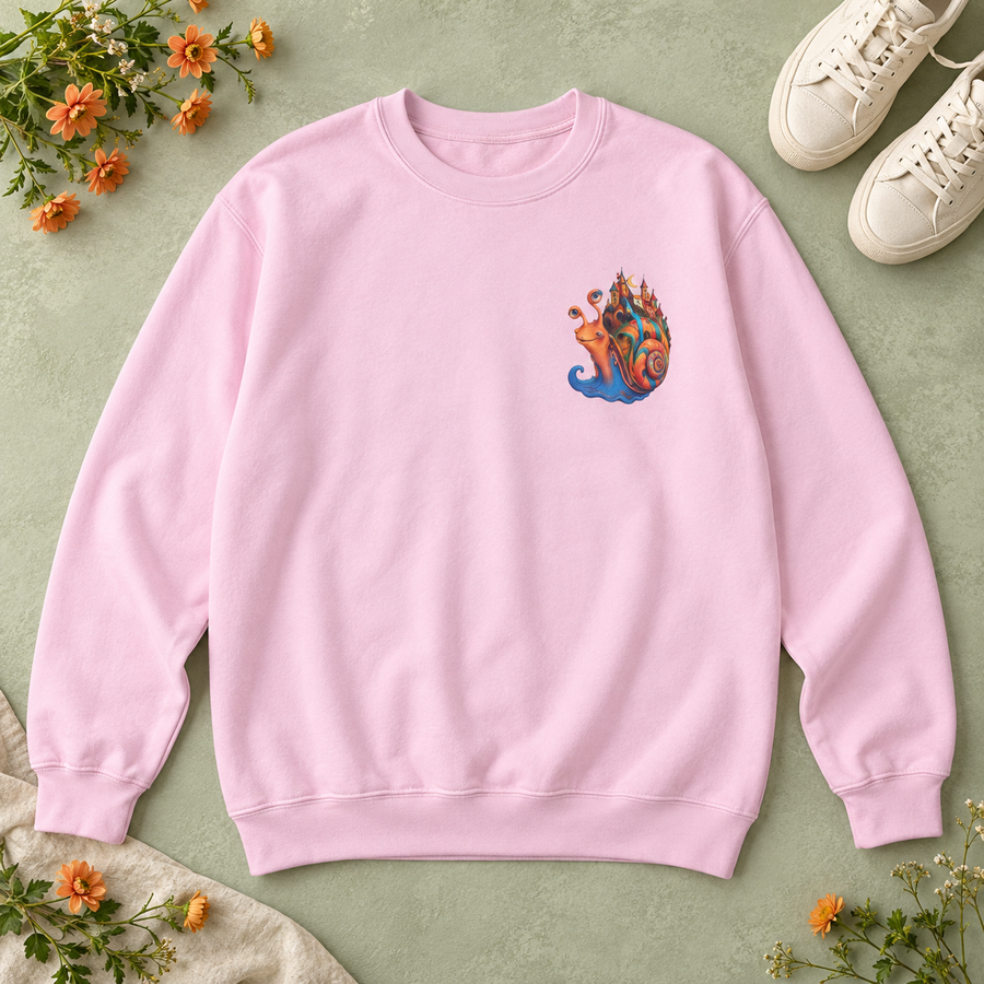 Midnight Wonder | Light Pink Psychedelic Pop Surrealism Unisex Crew Neck Sweatshirt