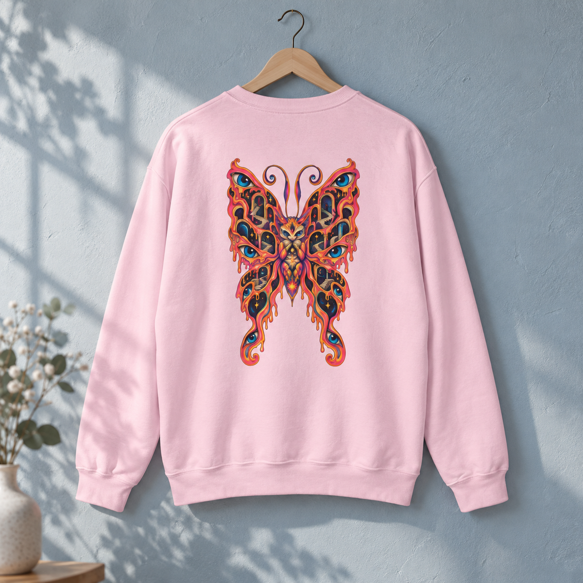 Midnight Wonder | Light Pink Psychedelic Pop Surrealism Unisex Crew Neck Sweatshirt