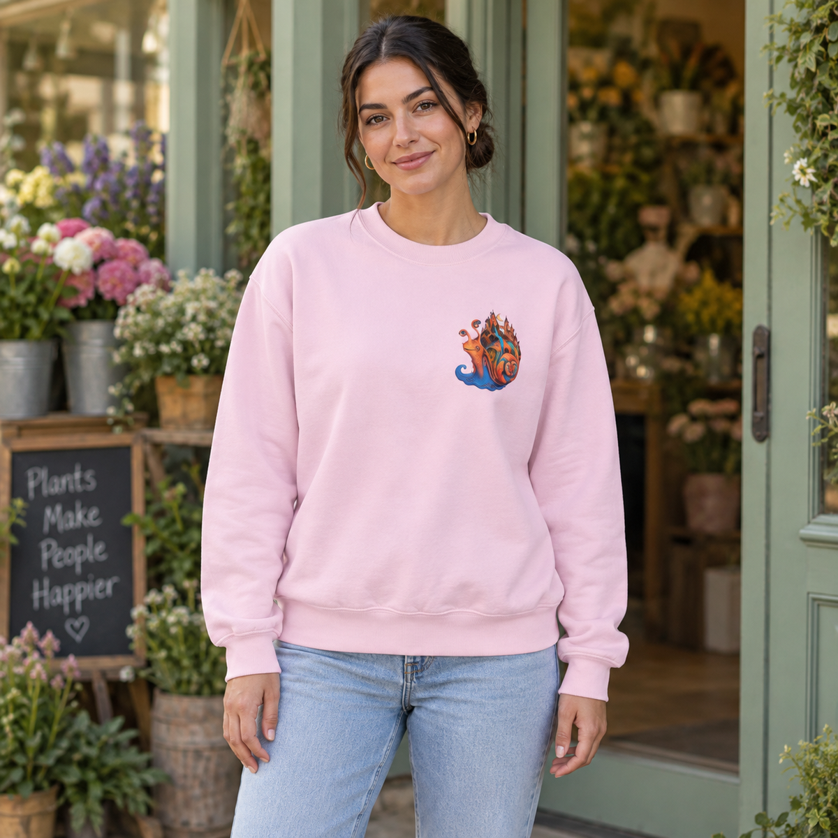Midnight Wonder | Light Pink Psychedelic Pop Surrealism Unisex Crew Neck Sweatshirt