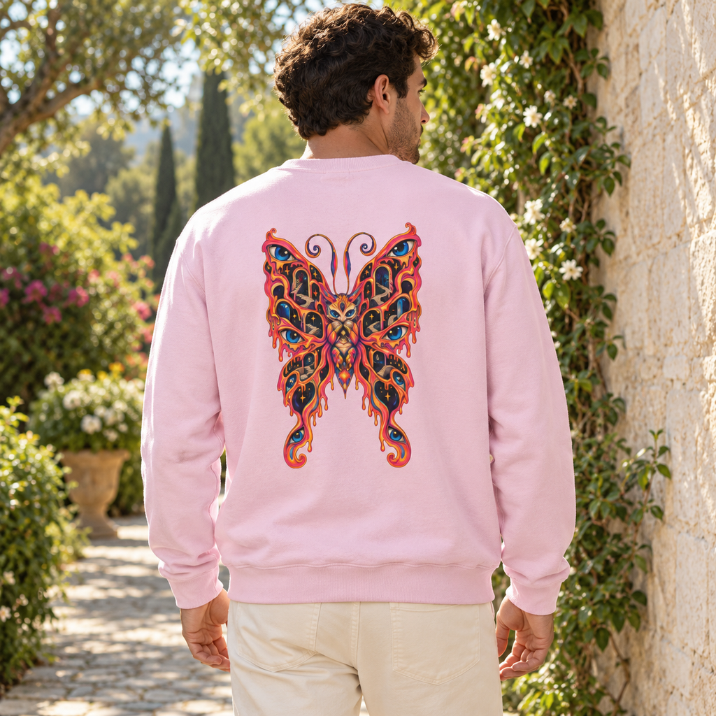 Midnight Wonder | Light Pink Psychedelic Pop Surrealism Unisex Crew Neck Sweatshirt