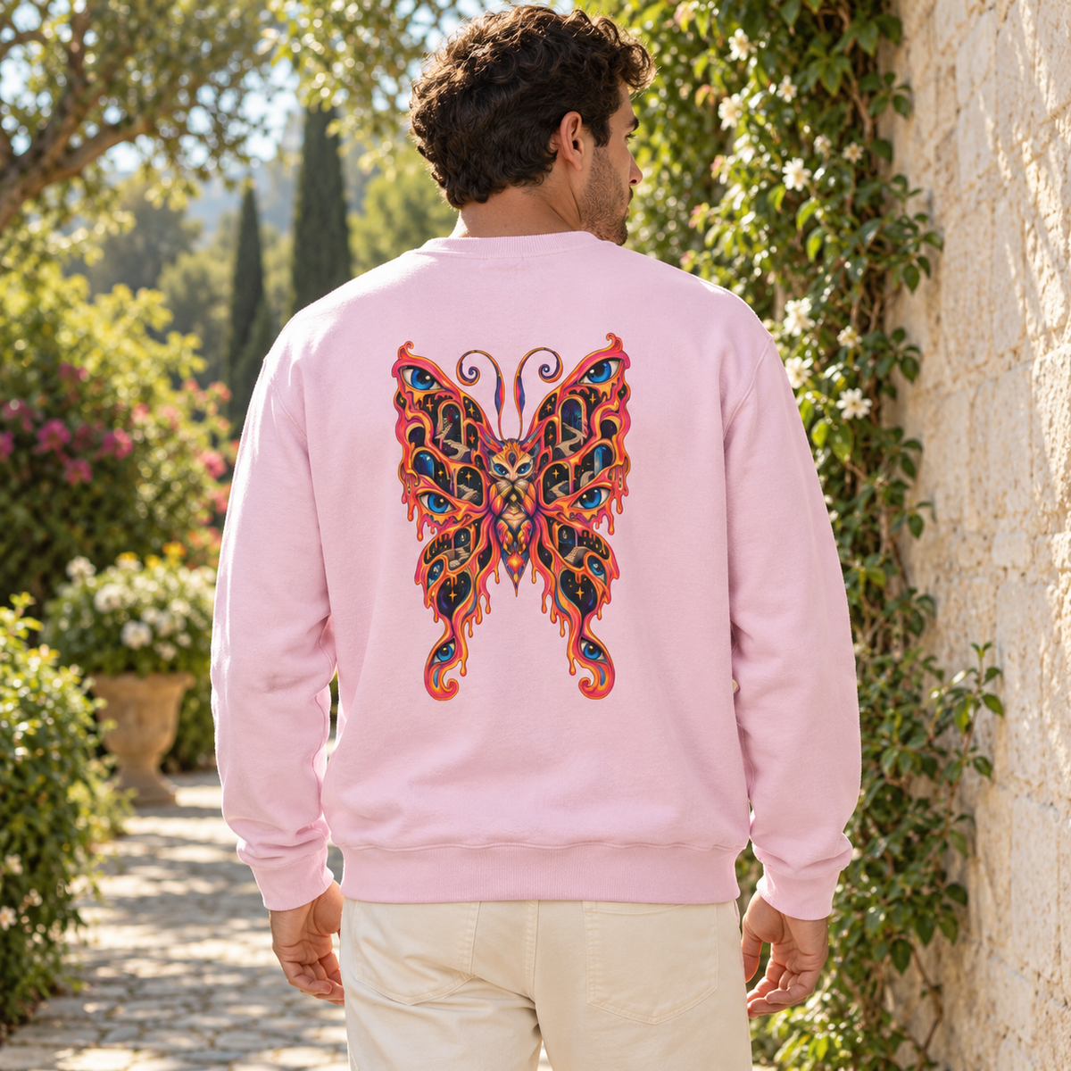 Midnight Wonder | Light Pink Psychedelic Pop Surrealism Unisex Crew Neck Sweatshirt