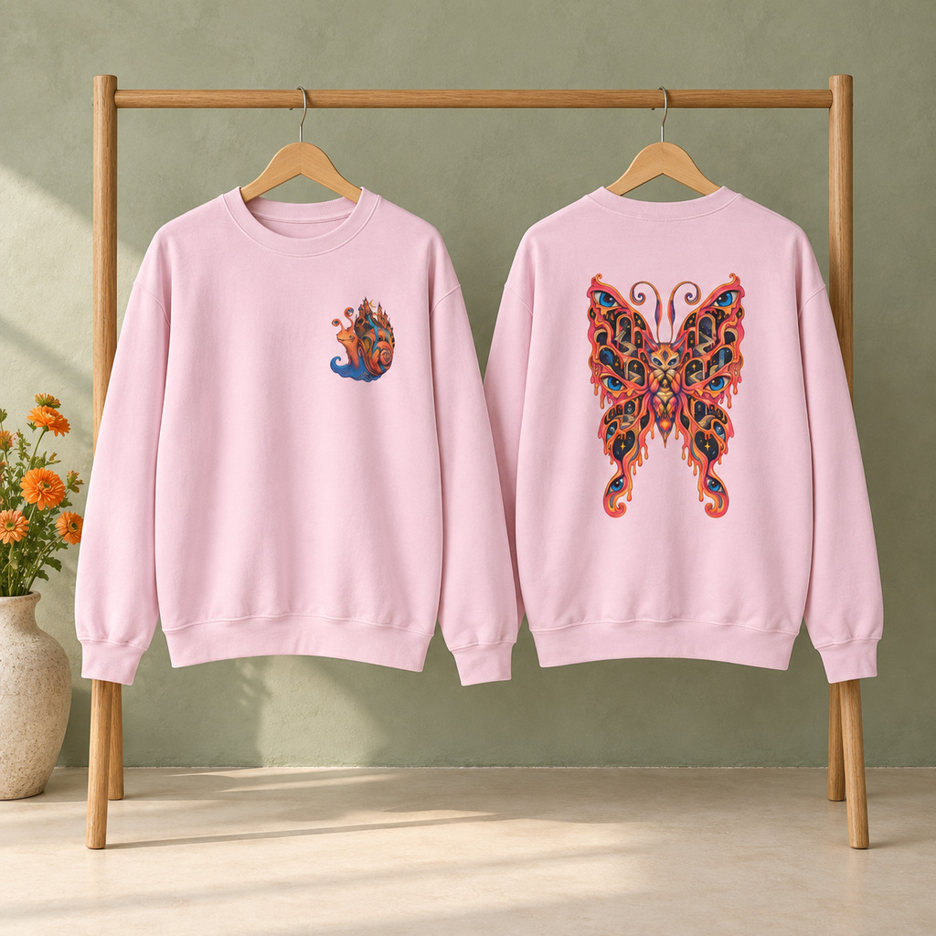 Midnight Wonder | Light Pink Psychedelic Pop Surrealism Unisex Crew Neck Sweatshirt